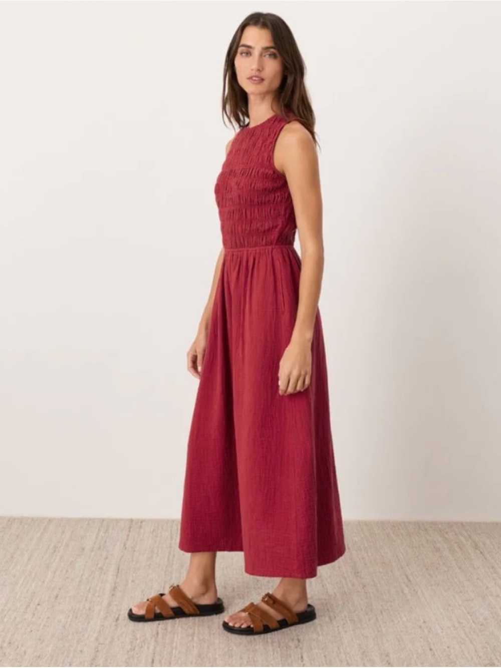 Sleeveless Smocked Maxi Dress in Poppi Red - Picture 3 of 10